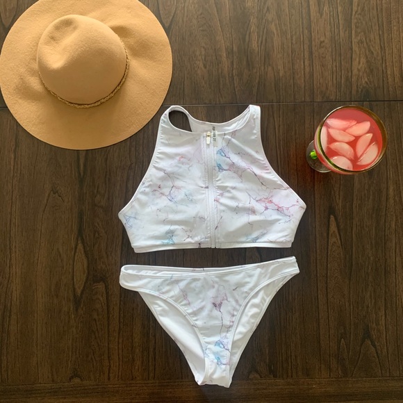 Forever 21 Marble Print Bikini Top and Bottom Set - Picture 1 of 7